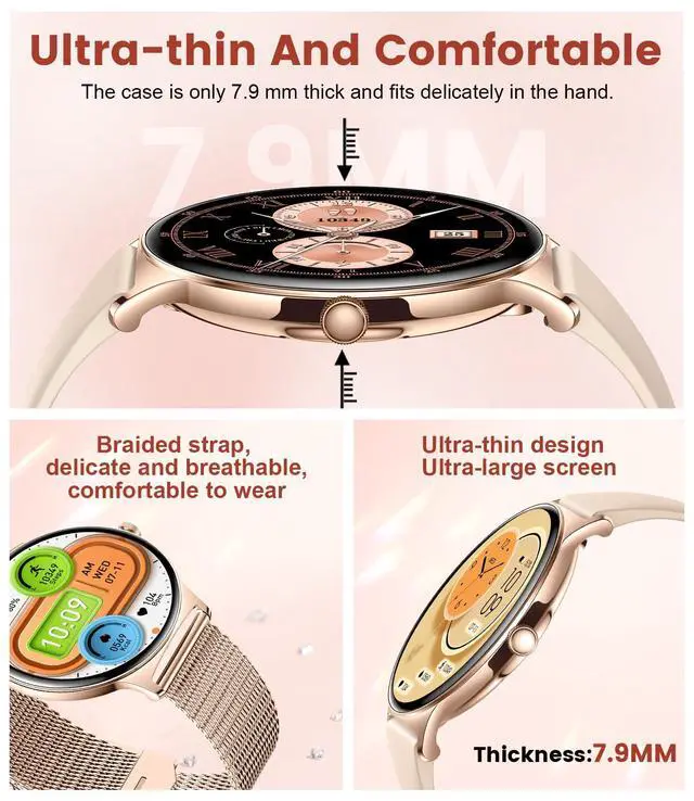 Alt view image 2 of 7 - Smart Watch for Women(Dial/Answer Calls), 1.43" AMOLED HD Display, 100+ Sport Mode Fitness Tracker, IP68 Waterproof/Sleep Smartwatch Womens, Ladies Smart Watches for iOS Android
