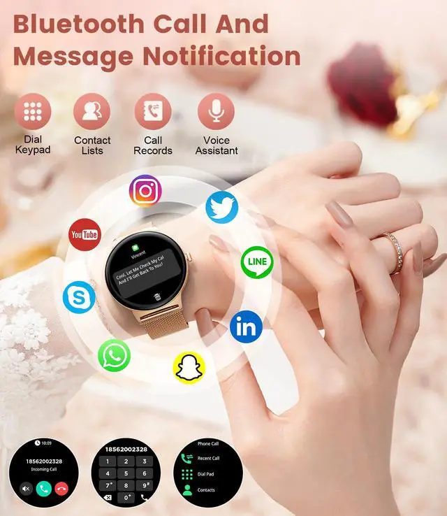 Alt view image 3 of 7 - Smart Watch for Women(Dial/Answer Calls), 1.43" AMOLED HD Display, 100+ Sport Mode Fitness Tracker, IP68 Waterproof/Sleep Smartwatch Womens, Ladies Smart Watches for iOS Android