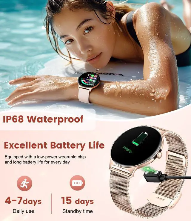 Alt view image 6 of 7 - Smart Watch for Women(Dial/Answer Calls), 1.43" AMOLED HD Display, 100+ Sport Mode Fitness Tracker, IP68 Waterproof/Sleep Smartwatch Womens, Ladies Smart Watches for iOS Android