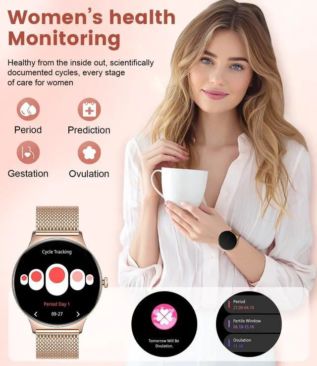 Alt view image 7 of 7 - Smart Watch for Women(Dial/Answer Calls), 1.43" AMOLED HD Display, 100+ Sport Mode Fitness Tracker, IP68 Waterproof/Sleep Smartwatch Womens, Ladies Smart Watches for iOS Android
