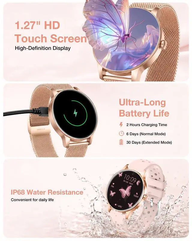 Alt view image 2 of 7 - Smart Watch for Women, Ideal Gift, 1.27" HD Fitness Tracker, Answer/Make Calls, 130+ Sports Modes, Heart Rate/Sleep Monitor, IP68 Waterproof, Compatible with iOS & Android