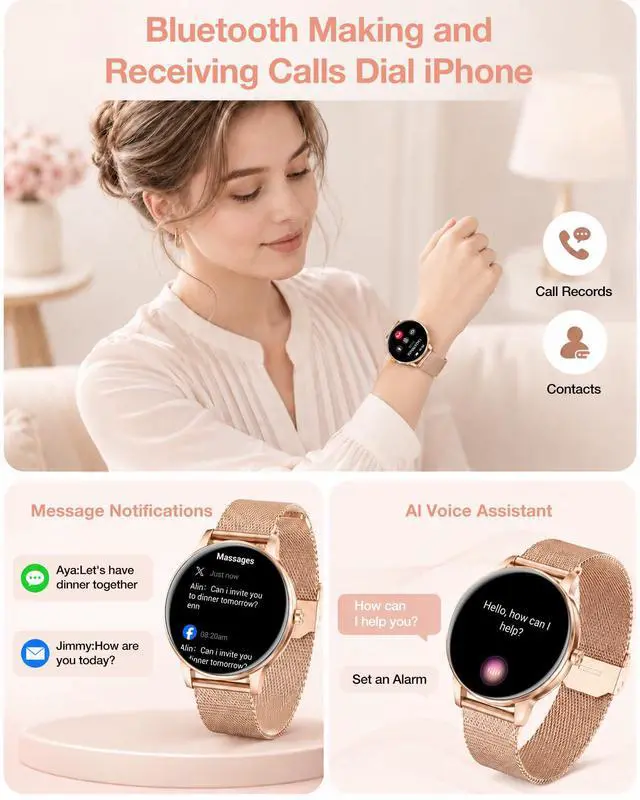 Alt view image 3 of 7 - Smart Watch for Women, Ideal Gift, 1.27" HD Fitness Tracker, Answer/Make Calls, 130+ Sports Modes, Heart Rate/Sleep Monitor, IP68 Waterproof, Compatible with iOS & Android
