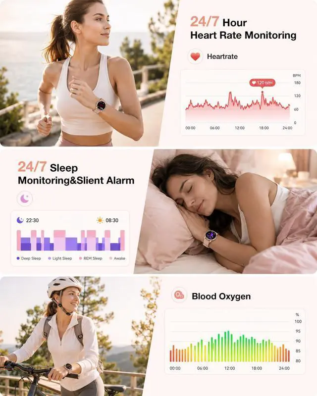 Alt view image 5 of 7 - Smart Watch for Women, Ideal Gift, 1.27" HD Fitness Tracker, Answer/Make Calls, 130+ Sports Modes, Heart Rate/Sleep Monitor, IP68 Waterproof, Compatible with iOS & Android