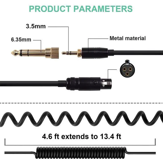 Alt view image 3 of 7 - Replacement Audio Cable for Beyerdynamic DT 1990 Pro, DT 1770 Pro, DT 990 Pro, DT 990 Pro X, DT 770 Pro, DT 770 Pro X Headphone, for AKG Q701, Q702, K712, K240, With 6.35mm Adapter (4.6 FT-13.4 FT)