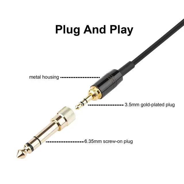 Alt view image 5 of 7 - Replacement Audio Cable for Beyerdynamic DT 1990 Pro, DT 1770 Pro, DT 990 Pro, DT 990 Pro X, DT 770 Pro, DT 770 Pro X Headphone, for AKG Q701, Q702, K712, K240, With 6.35mm Adapter (4.6 FT-13.4 FT)