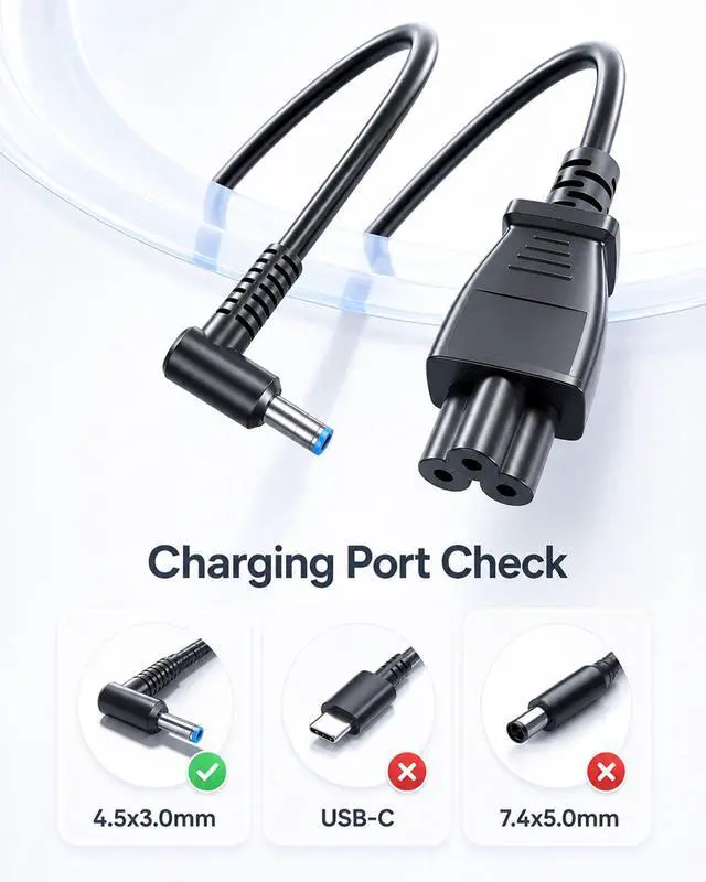 Alt view image 2 of 6 - 65W 45W Charger Compatible with HP Model 14 15 17 Pavilion Laptop | Smart AC Adapter 4.5mm Blue Tip, Compatible with HP x360, Envy, EliteBook, ProBook, Chromebook, Stream, Spectre