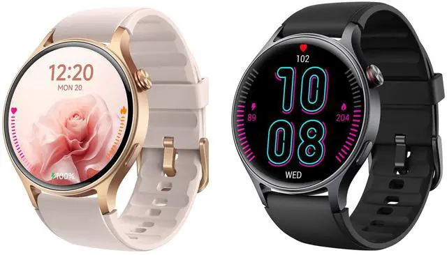 Main image of Smart Watch for Men Women, AMOLED Ultra-Clear Screen Fitness Trackers with Heart Rate/Sleep/SpO2 Monitor, Smartwatch for iPhone/Samsung/Android,(Rose Gold and Black)
