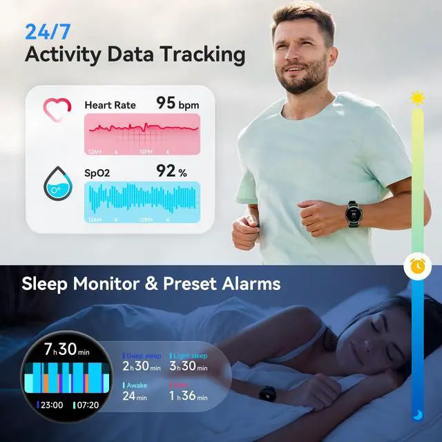 Alt view image 7 of 7 - Smart Watch for Men Women, AMOLED Ultra-Clear Screen Fitness Trackers with Heart Rate/Sleep/SpO2 Monitor, Smartwatch for iPhone/Samsung/Android,(Rose Gold and Black)