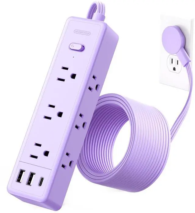 Main image of Purple Power Strip, Purple Surge Protector Extension Cord 5FT, 9 Outlets 3 USB (1 USB C), Mounted,1080J, Multiple Outlets Desk Accessories for Home Office, Vanity Desk, Nightstand