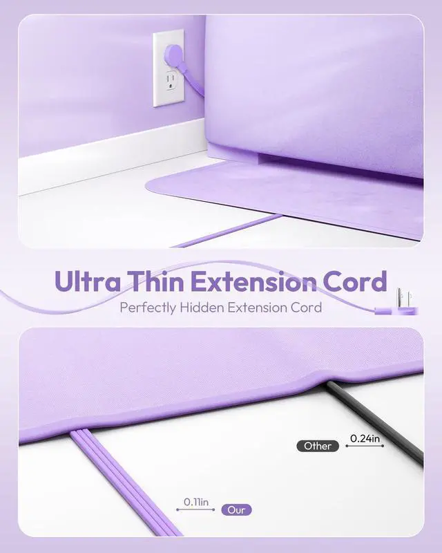 Alt view image 7 of 7 - Purple Power Strip, Purple Surge Protector Extension Cord 5FT, 9 Outlets 3 USB (1 USB C), Mounted,1080J, Multiple Outlets Desk Accessories for Home Office, Vanity Desk, Nightstand