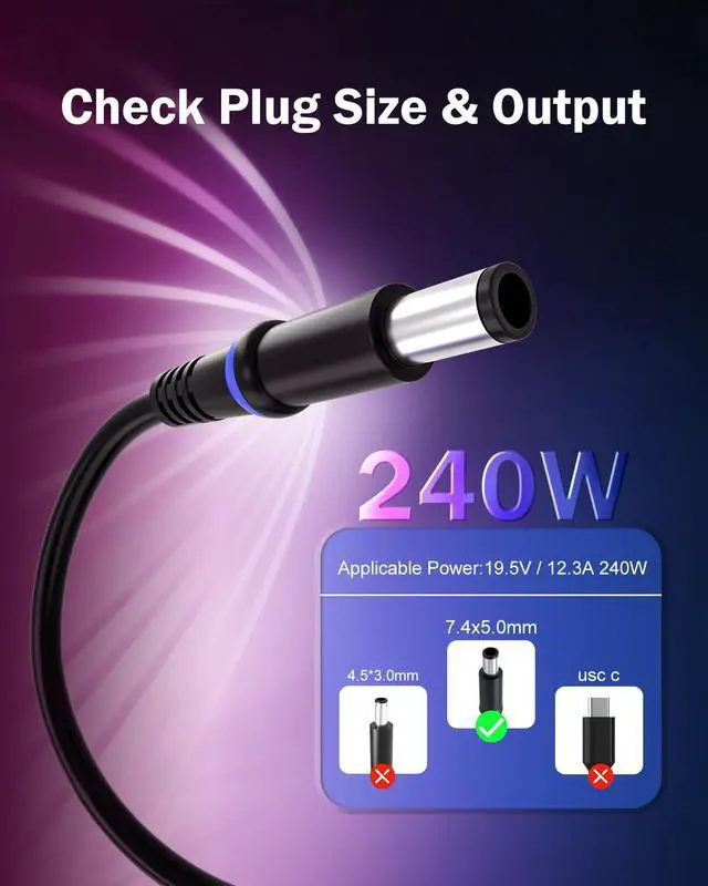 Alt view image 4 of 6 - (UL Certified Safety) 240W Charger Fit for Alienware Laptop M17 M15 R3 R4 R2 R5 R6 R7,Fit for Dell G15 5530 5510 5520 5525 5515 5511 G16 7620 G5 G7 15 17 R2 R3 X15 M17X M14X Laptop Charger Power Cord