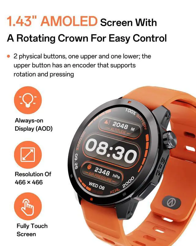 Alt view image 2 of 7 - NaviR3 GPS Smart Watch for Men | 1.43" AMOLED, 30M Waterproof, Call