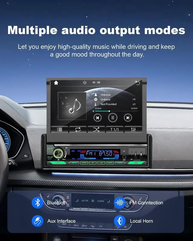 Alt view image 5 of 6 - Single Din Motorized Flip Out Car Stereo with CarPlay and Android Auto, 7 Inch Touchscreen Car Radio, Bluetooth, FM AM RDS, DSP, Backup Camera Input, Steering Wheel Control, USB