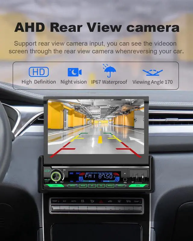 Alt view image 4 of 6 - Single Din Motorized Flip Out Car Stereo with CarPlay and Android Auto, 7 Inch Touchscreen Car Radio, Bluetooth, FM AM RDS, DSP, Backup Camera Input, Steering Wheel Control, USB