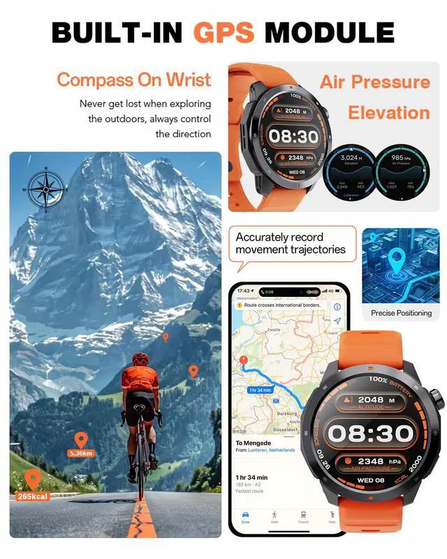 Alt view image 3 of 7 - NaviR3 GPS Smart Watch for Men | 1.43" AMOLED, 30M Waterproof, Call