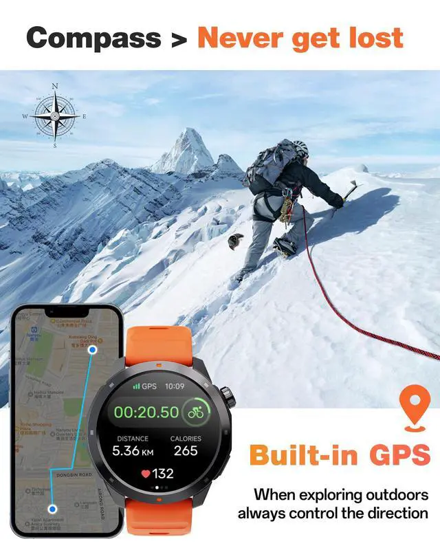Alt view image 6 of 7 - NaviR3 GPS Smart Watch for Men | 1.43" AMOLED, 30M Waterproof, Call
