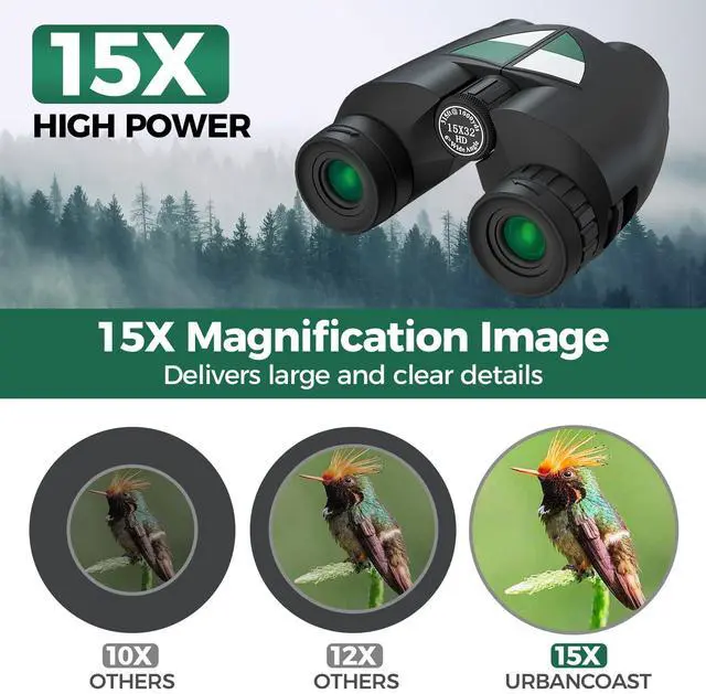 Alt view image 2 of 7 - 15x32 Compact Binoculars for Adults, High Power Lightweight Small Binoculars with Phone Adapter for Concert Cruise Ship Hiking Bird Watching Travel Safari Viewing Football Sports
