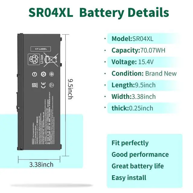 Alt view image 2 of 7 - SR04XL Battery for HP Omen 15-CE0XX 15-DC0XX 15-DC1XXX Series SR03XL | 15-CE019DX 15-CE198WM 15-CE015DX 15-DC0051NR Pavilion 15-CB0XX 15-CX0XX l08855-855 917678-1B1 917724-855 917678-2B1