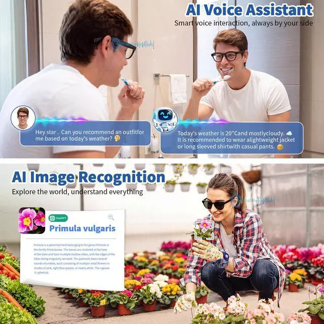 Alt view image 7 of 7 - AI Smart Glasses with 8MP Camera, 4K HD Video & Photo Capture, Bluetooth Connectivity, Real-time & Video Call Translation, Video stabilization, Dual-microphone Noise Reduction, Object Recognition