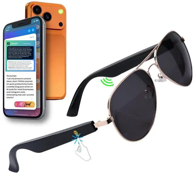 Main image of AI Smart Glasses with Bluetooth for Men Women Easy Pair with ThinkLoud (Voice-to-Content), ChatGPT-Claude-Gem, 5.3 Android Siri Touch and Voice Assistant Glasses with Speakers, 120H SB BLACK DOMINATOR