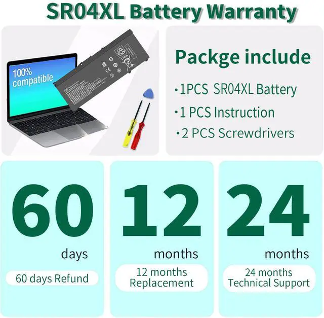 Alt view image 6 of 7 - SR04XL Battery for HP Omen 15-CE0XX 15-DC0XX 15-DC1XXX Series SR03XL | 15-CE019DX 15-CE198WM 15-CE015DX 15-DC0051NR Pavilion 15-CB0XX 15-CX0XX l08855-855 917678-1B1 917724-855 917678-2B1