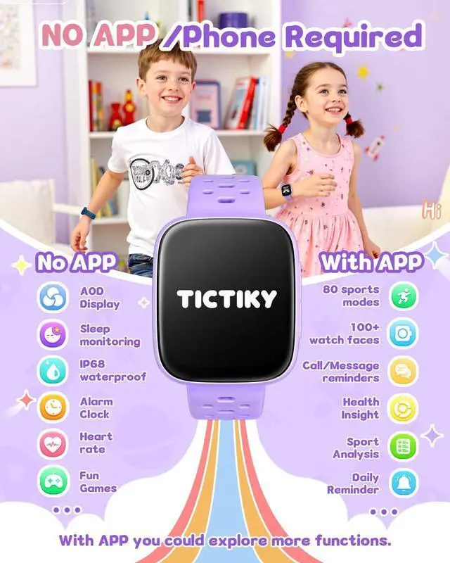 Alt view image 2 of 7 - Smart Watch for Kids No Phone No APP Needed, 1.83" AMOLED Screen Fitness Tracker Watch with Pedometer, Kids Smart Watch with Heart Rate/Sleep Monitor, IP68 Waterproof for Girls 5-12