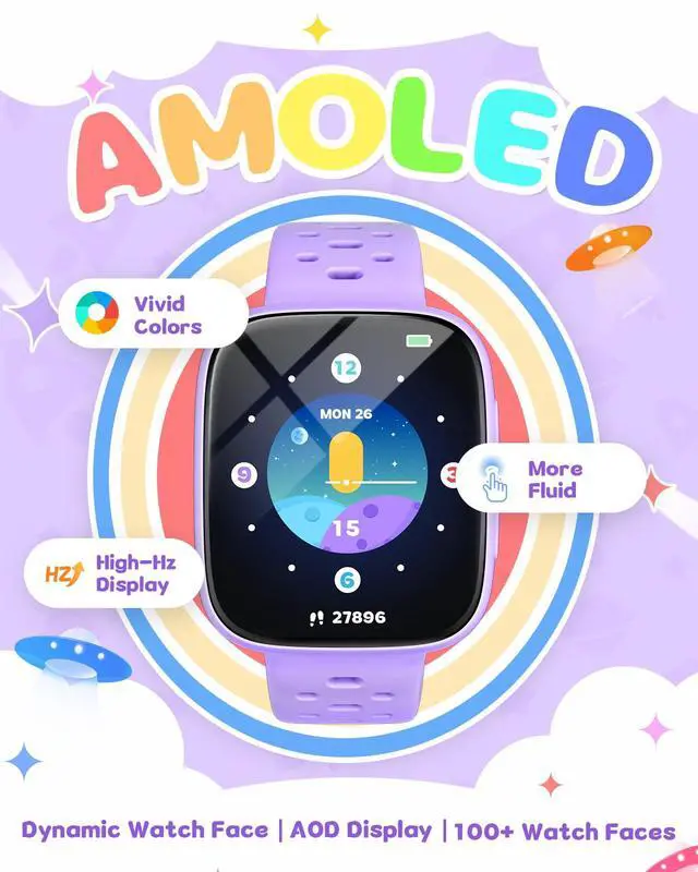 Alt view image 3 of 7 - Smart Watch for Kids No Phone No APP Needed, 1.83" AMOLED Screen Fitness Tracker Watch with Pedometer, Kids Smart Watch with Heart Rate/Sleep Monitor, IP68 Waterproof for Girls 5-12