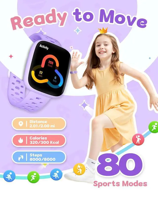 Alt view image 4 of 7 - Smart Watch for Kids No Phone No APP Needed, 1.83" AMOLED Screen Fitness Tracker Watch with Pedometer, Kids Smart Watch with Heart Rate/Sleep Monitor, IP68 Waterproof for Girls 5-12