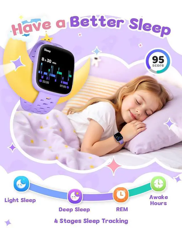 Alt view image 6 of 7 - Smart Watch for Kids No Phone No APP Needed, 1.83" AMOLED Screen Fitness Tracker Watch with Pedometer, Kids Smart Watch with Heart Rate/Sleep Monitor, IP68 Waterproof for Girls 5-12