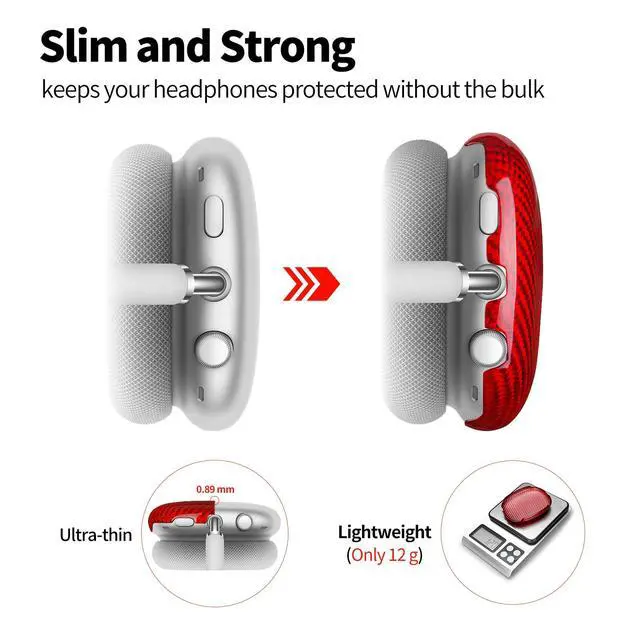 Alt view image 7 of 7 - Case Cover Compatible with AirPods Max Glossy Red | Glass Fiber Glossy Ear Cups Covers,Hard Protective Anti-Scratch case Compatible with AirPods Max 2/1(Red)
