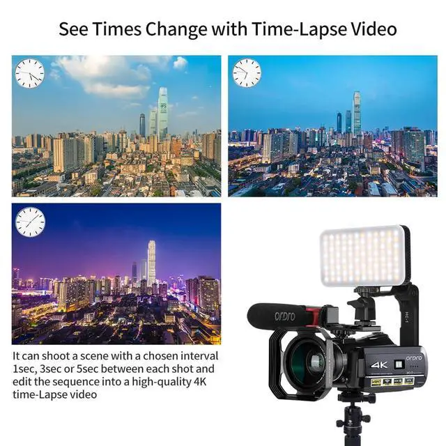 Alt view image 3 of 7 - UHD 4K Video Camera IR Night Vision Vlogging Camera for YouTube Digital Zoom Recorder with Microphone, Wide Angle Lens, LED Video Light, Handheld Stabilizer, Carrying Case,64GB Memory Card