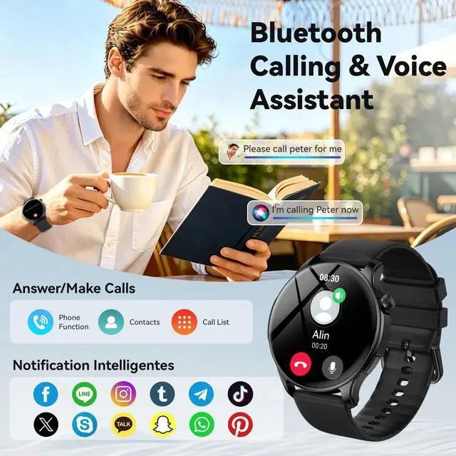 Alt view image 3 of 7 - Smart Watch for Men Women Answer/Make Call: Military Smart Watches for Men Fitness Tracker Smartwatch for Android Phones iPhone Compatible Samsung Watches Heart Rate Sleep Monitor IP68 Waterproof