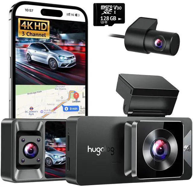 Main image of 3 Channel Dash Cam 4K+1080P+1080P HD Triple Dashcam with 5G WiFi, 3" IPS Touch Screen, Front and Rear Inside Loop Recording Car Camera with 128G Micro SD Card, Built-in GPS, IR Night Vision