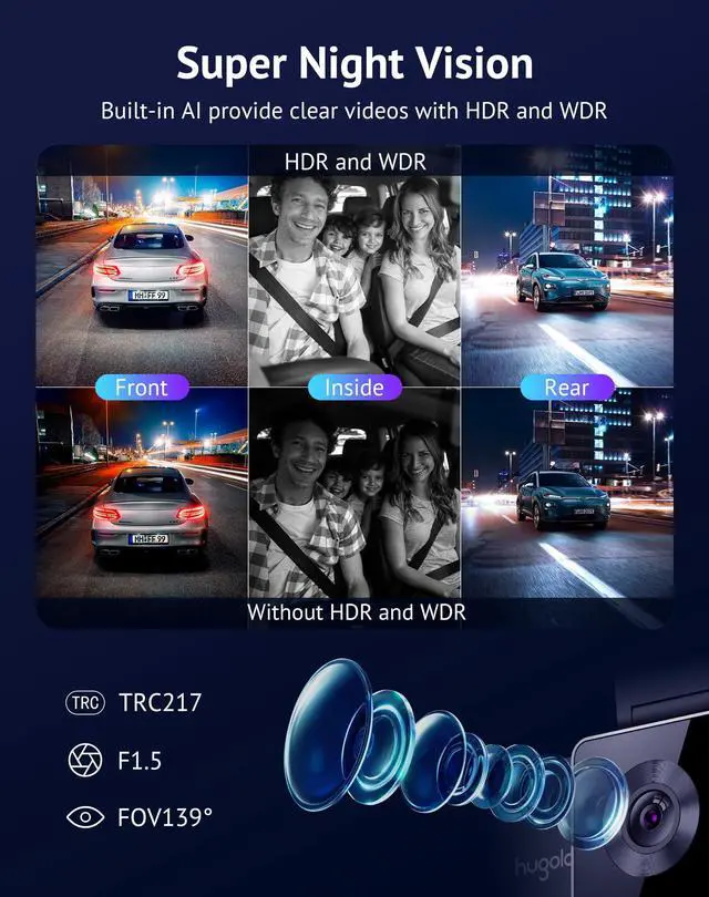 Alt view image 3 of 7 - 3 Channel Dash Cam 4K+1080P+1080P HD Triple Dashcam with 5G WiFi, 3" IPS Touch Screen, Front and Rear Inside Loop Recording Car Camera with 128G Micro SD Card, Built-in GPS, IR Night Vision