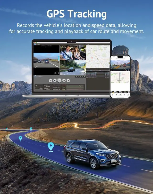 Alt view image 6 of 7 - 3 Channel Dash Cam 4K+1080P+1080P HD Triple Dashcam with 5G WiFi, 3" IPS Touch Screen, Front and Rear Inside Loop Recording Car Camera with 128G Micro SD Card, Built-in GPS, IR Night Vision
