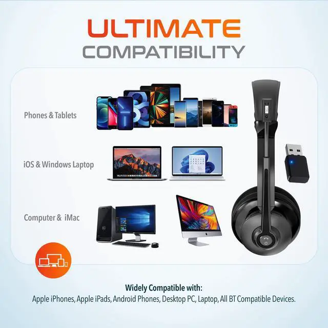 Alt view image 3 of 7 - 35X Bluetooth Computer Headset with Noise Cancelling Mic | Fast Charging Dock, Auto Pair USB Dongle for PC, Laptop, MacBook, Compatible with MS Teams, Zoom, Slack and More - Black