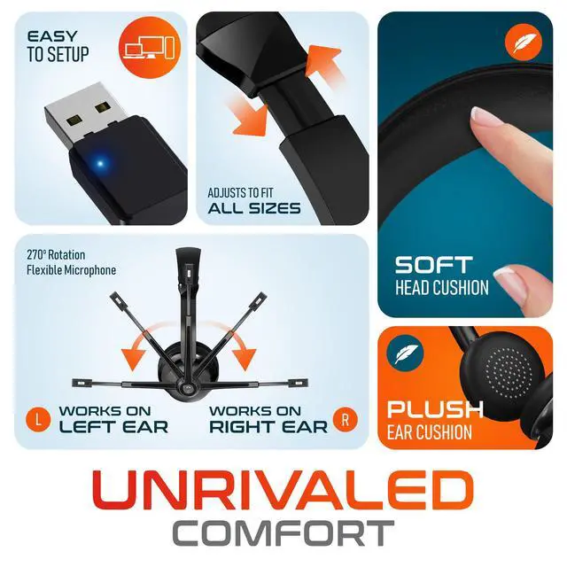 Alt view image 6 of 7 - 35X Bluetooth Computer Headset with Noise Cancelling Mic | Fast Charging Dock, Auto Pair USB Dongle for PC, Laptop, MacBook, Compatible with MS Teams, Zoom, Slack and More - Black