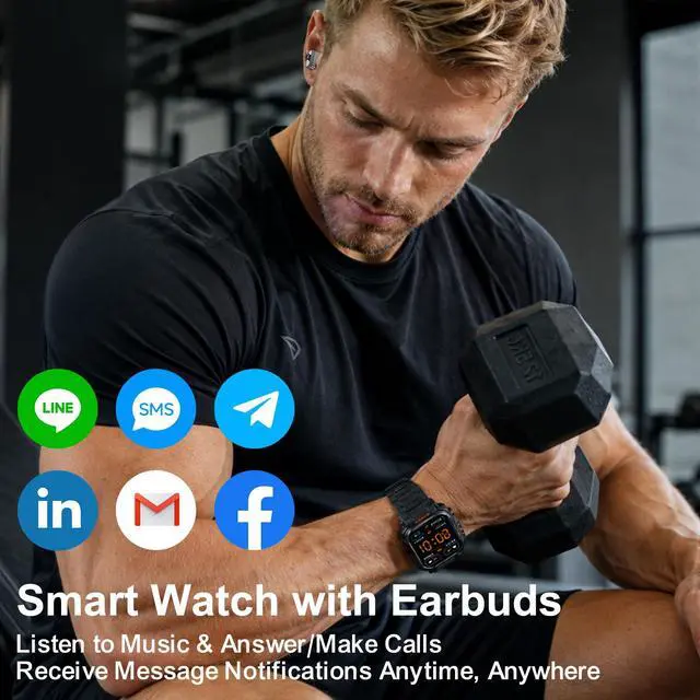 Alt view image 3 of 7 - Smart Watch with Earbuds for Men, 2.01" HD Screen Military Watch, Answer/Make Calls, Sports Fitness Trackers with Heart Rate, Blood Oxygen, Sleep Monitor, Perfect for Men Dad Husband