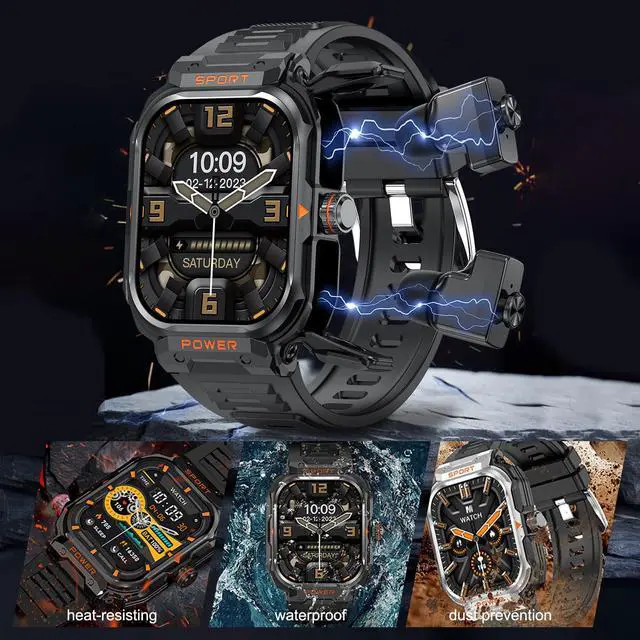 Alt view image 6 of 7 - Smart Watch with Earbuds for Men, 2.01" HD Screen Military Watch, Answer/Make Calls, Sports Fitness Trackers with Heart Rate, Blood Oxygen, Sleep Monitor, Perfect for Men Dad Husband