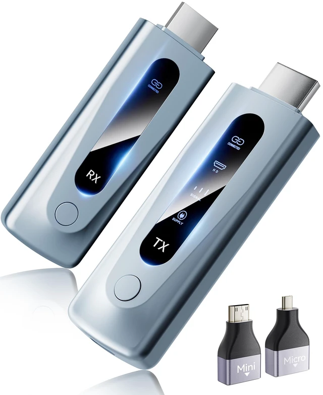 Main image of Wireless HDMI Transmitter and Receiver 328FT/100M, 4K Decode 1080P@60Hz Ultra HD Video Output, LED Display, Plug&Play 5G+2.4G for Audio to Monitor from PC/Projector/TV Box (Light Blue)
