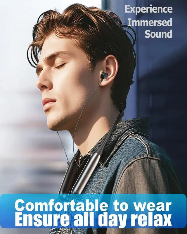 Alt view image 2 of 7 - Wireless Bluetooth Neckband Earbuds,Wrap Around the Neck In-ear Headphone,100 Hours Long Battery Playtime Headset,Waterproof Sweatproof Sport Earphone Over Neck For Work out Travel Office Use (Black)