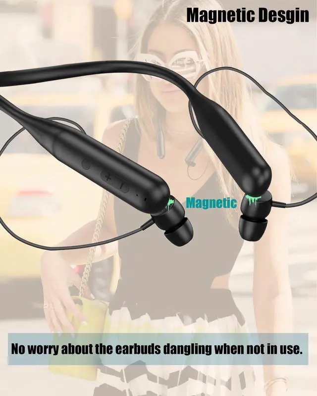 Alt view image 4 of 7 - Wireless Bluetooth Neckband Earbuds,Wrap Around the Neck In-ear Headphone,100 Hours Long Battery Playtime Headset,Waterproof Sweatproof Sport Earphone Over Neck For Work out Travel Office Use (Black)
