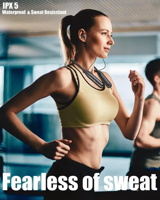 Alt view image 6 of 7 - Wireless Bluetooth Neckband Earbuds,Wrap Around the Neck In-ear Headphone,100 Hours Long Battery Playtime Headset,Waterproof Sweatproof Sport Earphone Over Neck For Work out Travel Office Use (Black)