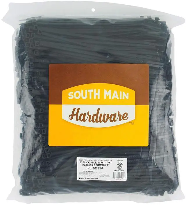 Main image of 8-in, 1,000-Pack, 75-lb, Black, Standard Nylon Cable Tie