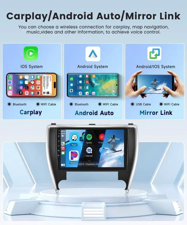 Alt view image 2 of 6 - 4Core 2G+64G Android 15 Car Stereo Radio for Toyota Camry 2015 2016 2017, Wireless Carplay Android Auto GPS Navigation WiFi 10.1 Inch Touch Screen Car Radio with Bluetooth FM EQ Backup Camera