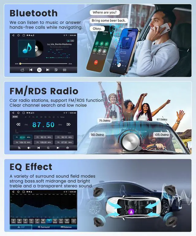 Alt view image 4 of 6 - 4Core 2G+64G Android 15 Car Stereo Radio for Toyota Camry 2015 2016 2017, Wireless Carplay Android Auto GPS Navigation WiFi 10.1 Inch Touch Screen Car Radio with Bluetooth FM EQ Backup Camera