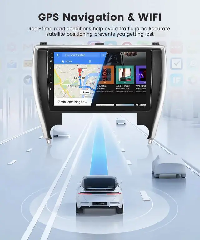 Alt view image 3 of 6 - 4Core 2G+64G Android 15 Car Stereo Radio for Toyota Camry 2015 2016 2017, Wireless Carplay Android Auto GPS Navigation WiFi 10.1 Inch Touch Screen Car Radio with Bluetooth FM EQ Backup Camera