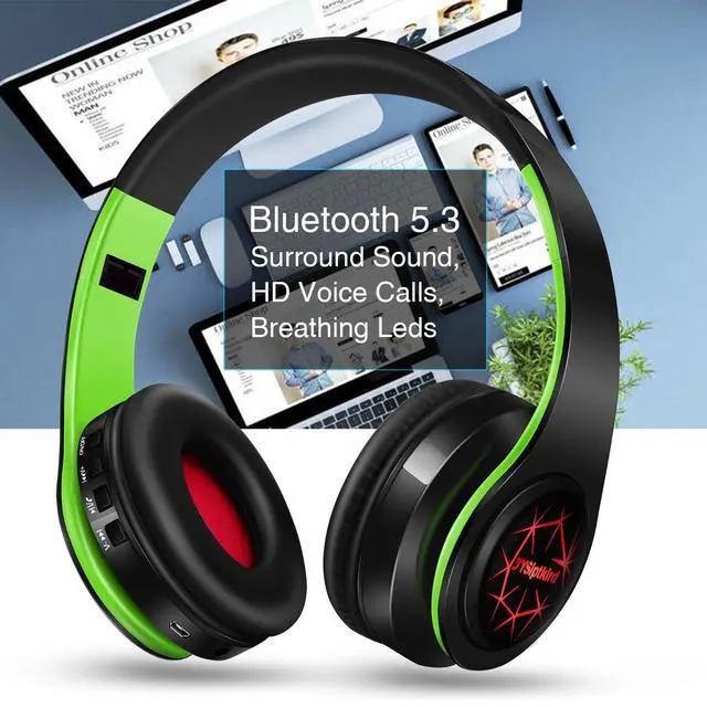 Alt view image 2 of 7 - Bluetooth Headphones, Chat- Comfortable Over Ear Stereo Headphones,7 Breathing Led Lights up, Wireless Headset for Adult Teen Kid for Phone/Samsung/Pad/PC/Android/Laptop/TV (Green)