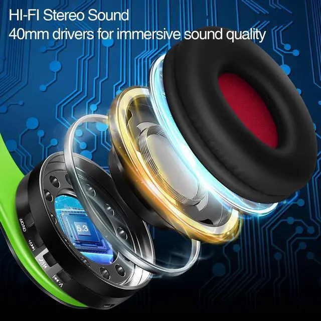Alt view image 3 of 7 - Bluetooth Headphones, Chat- Comfortable Over Ear Stereo Headphones,7 Breathing Led Lights up, Wireless Headset for Adult Teen Kid for Phone/Samsung/Pad/PC/Android/Laptop/TV (Green)