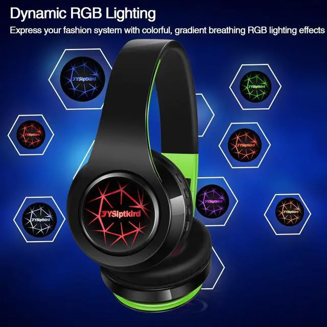 Alt view image 4 of 7 - Bluetooth Headphones, Chat- Comfortable Over Ear Stereo Headphones,7 Breathing Led Lights up, Wireless Headset for Adult Teen Kid for Phone/Samsung/Pad/PC/Android/Laptop/TV (Green)